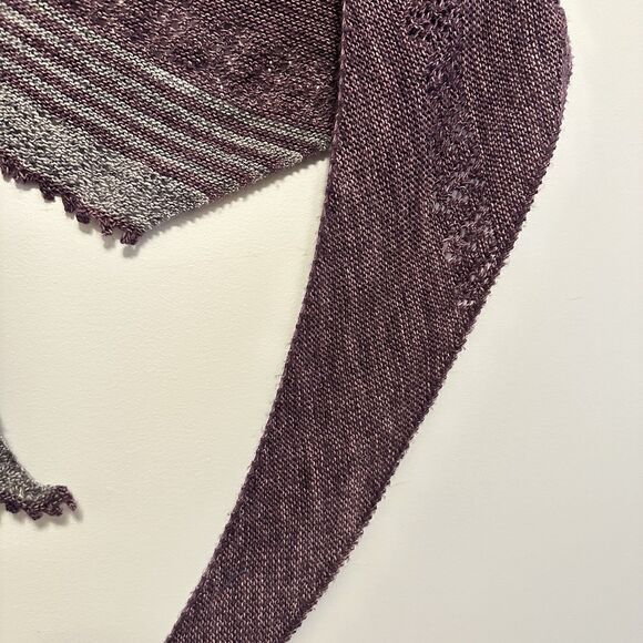 Hand Knit Wool Shawl Triangle Shawlette Purple Gray Hand Dyed Handmade Lace - Picture 4 of 8